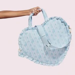 NWT STONEY CLOVER LANE High Tea Ruffle Heart Tote Fine China Blue